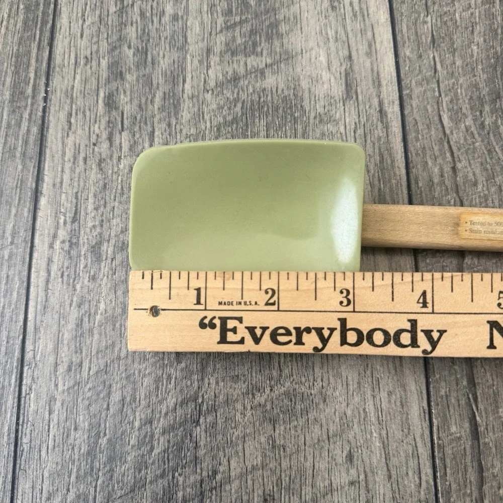 Vintage Williams Sonoma Silicon Cooking Spoonula Avocado Green w/Wood Handle 12
